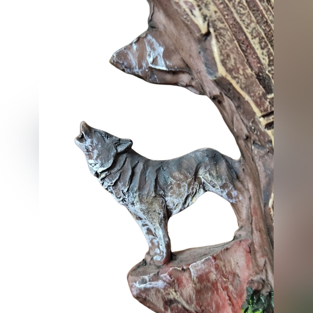 Resin Native American Indian Warrior On Horse Howling wolf sculpture Pottery 9" - Picture 8 of 11